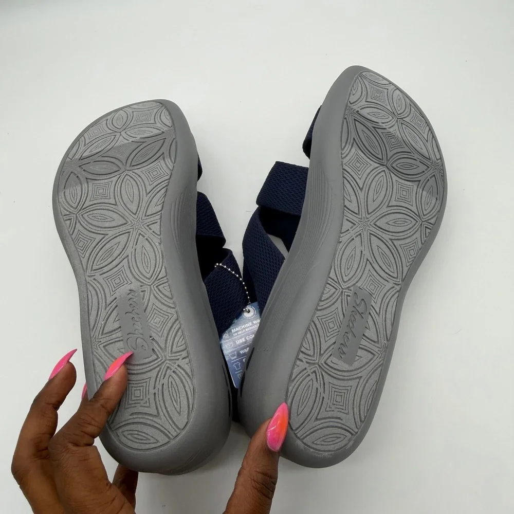 Skechers Pier-Lite Night Owl Navy Wedge Sandals 11 163433/NVY Vegan New